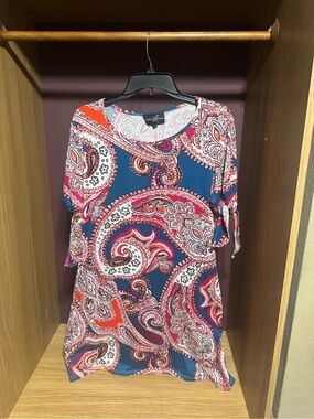 Lexington Avenue Blue Red Paisley 3/4 Sleeve Dress Size Large